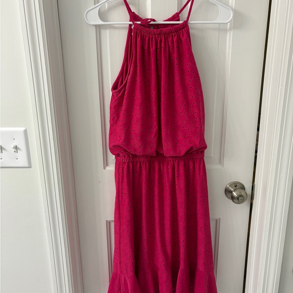 Pink Sleeveless Eyelet Dress